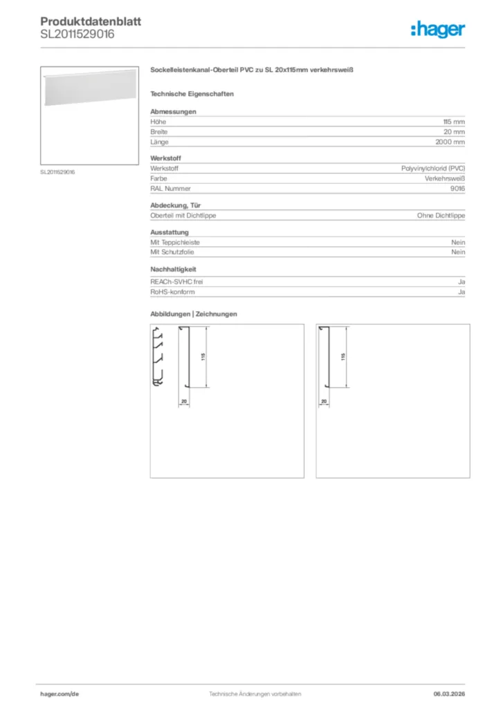 Bild Hager Produktdatenblatt SL2011529016 | Hager Deutschland