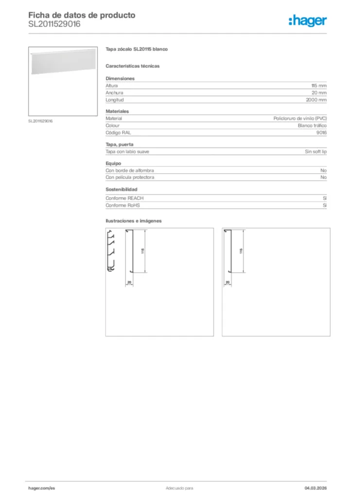 Imagen Hager Ficha de datos de producto SL2011529016 | Hager España