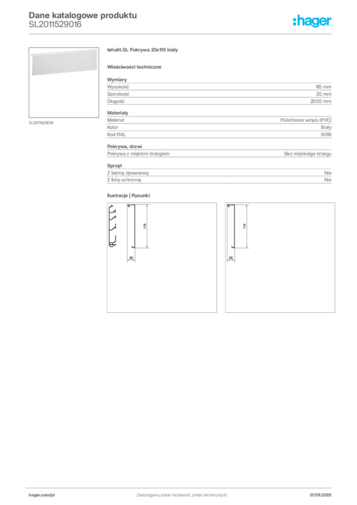 Zdjęcie Hager Dane katalogowe produktu SL2011529016 | Hager Polska