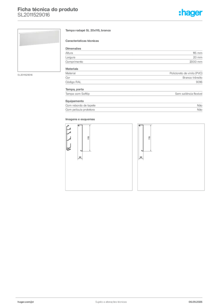 Imagem Hager Ficha técnica do produto SL2011529016 | Hager Portugal