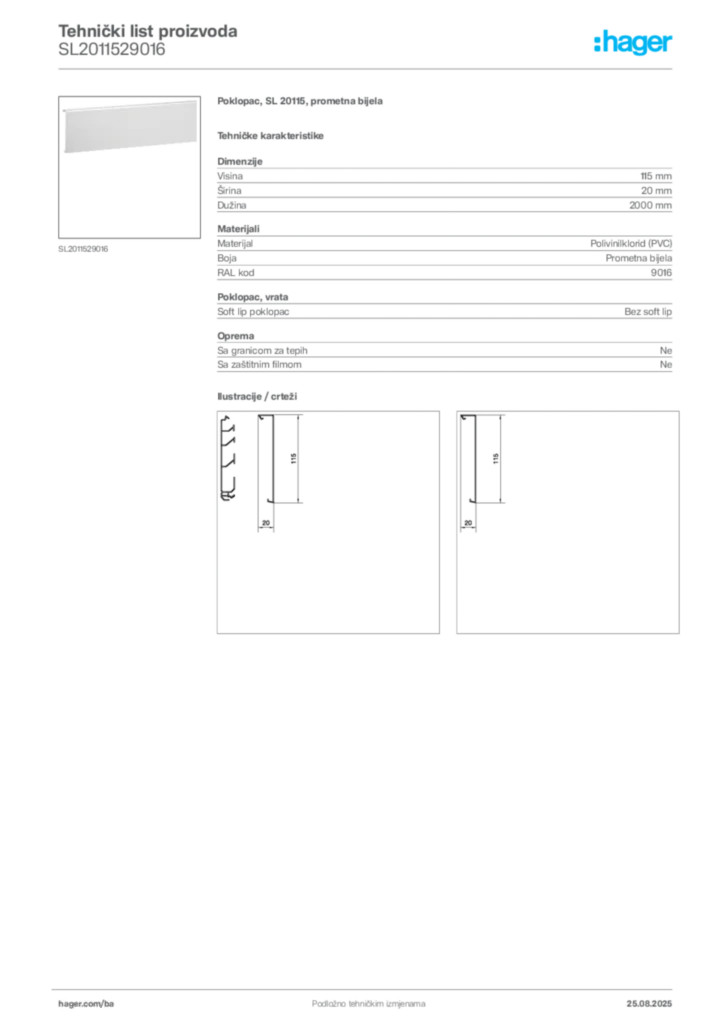 Slika Hager Product data sheet SL2011529016  | Hager