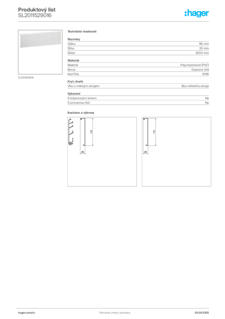 Obrázek Hager Produktový list SL2011529016 | Hager
