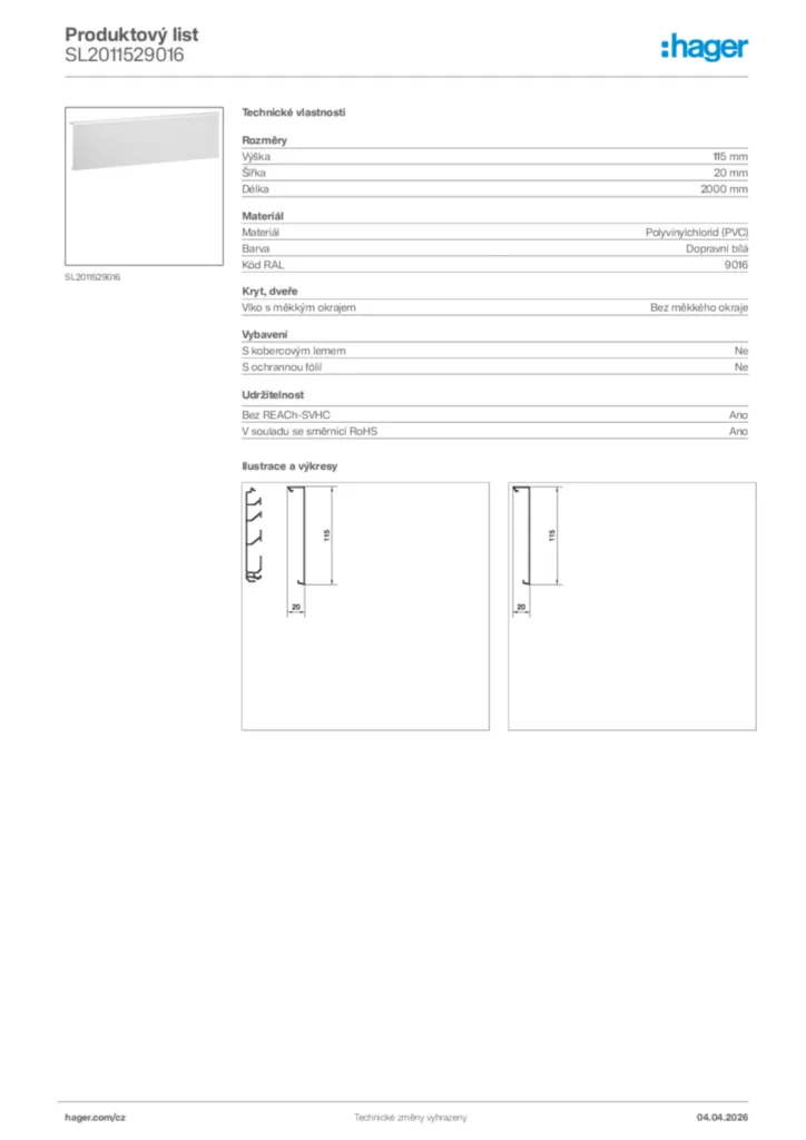 Obrázek Hager Product data sheet SL2011529016 | Hager