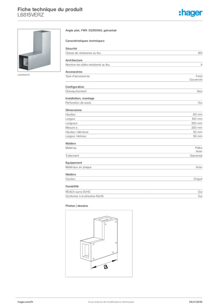 Image Hager Fiche technique du produit L6815VERZ | Hager France