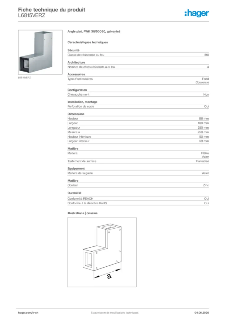 Image Hager Fiche technique du produit L6815VERZ | Hager Suisse