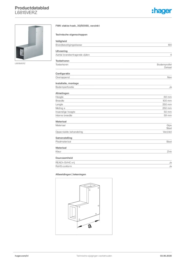 Afbeelding Hager Productdatablad L6815VERZ | Hager Nederland