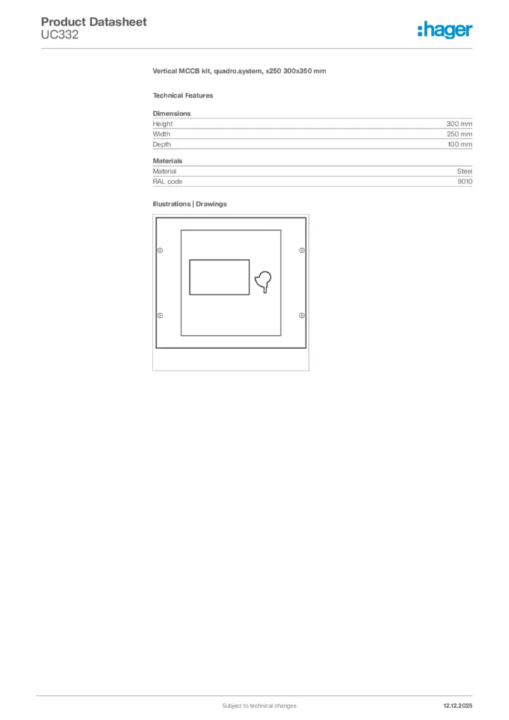 Image Hager Product data sheet UC332  | Hager Africa