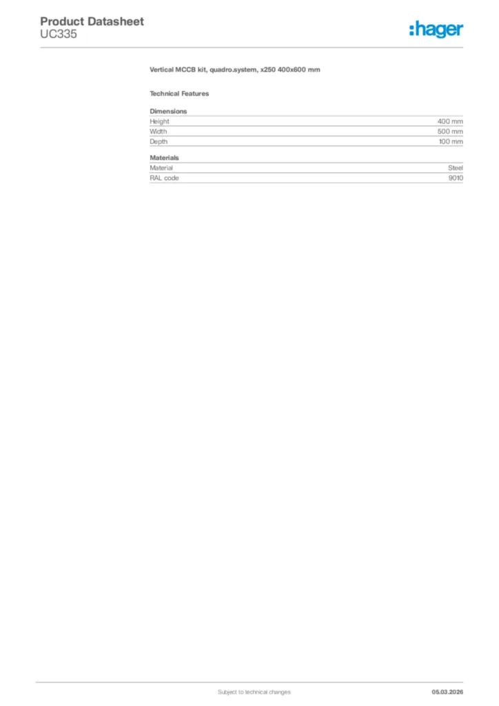 Image Hager Product data sheet UC335  | Hager Africa