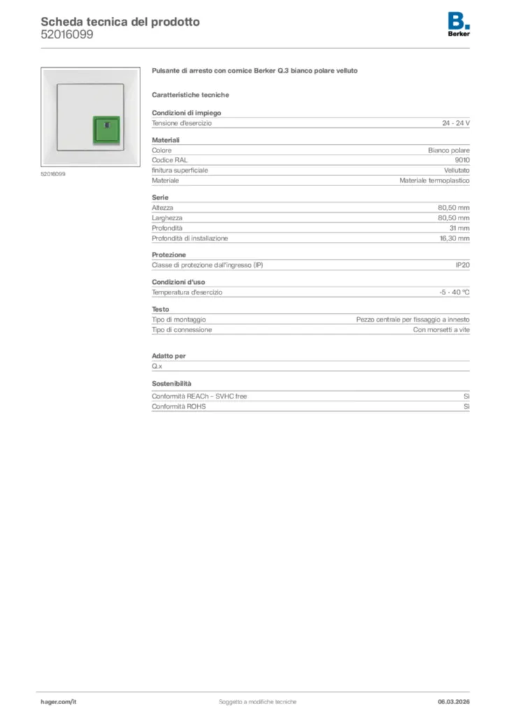 Immagine Berker Scheda tecnica del prodotto 52016099 | Hager Italia