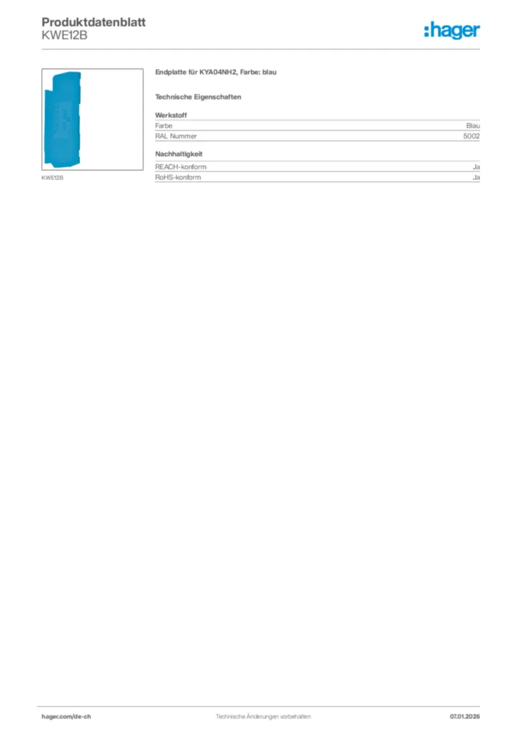 Bild Hager Produktdatenblatt KWE12B | Hager Schweiz