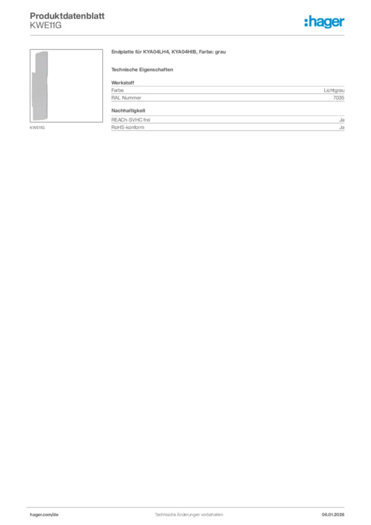 Bild Hager Produktdatenblatt KWE11G | Hager Deutschland