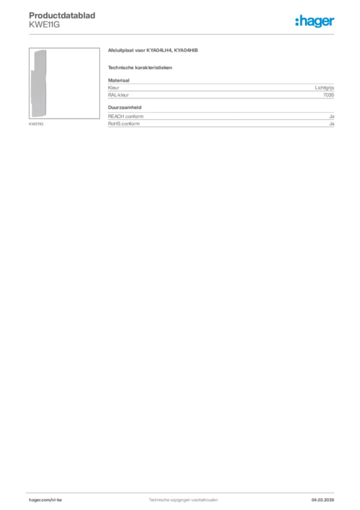 Afbeelding Hager Productdatablad KWE11G | Hager Belgium