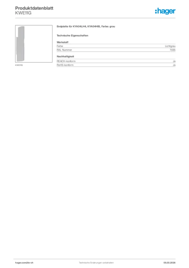 Bild Hager Produktdatenblatt KWE11G | Hager Schweiz