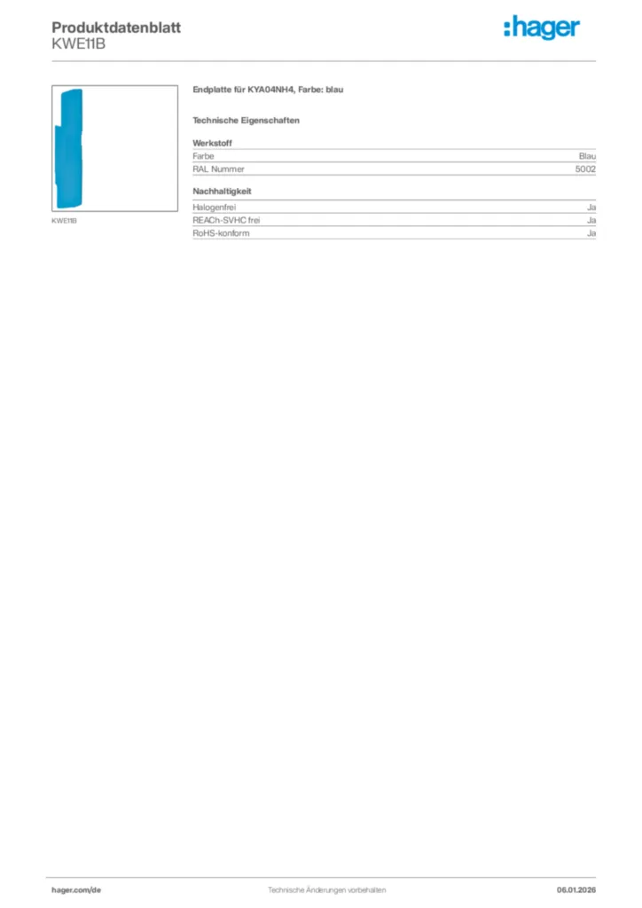 Bild Hager Produktdatenblatt KWE11B | Hager Deutschland