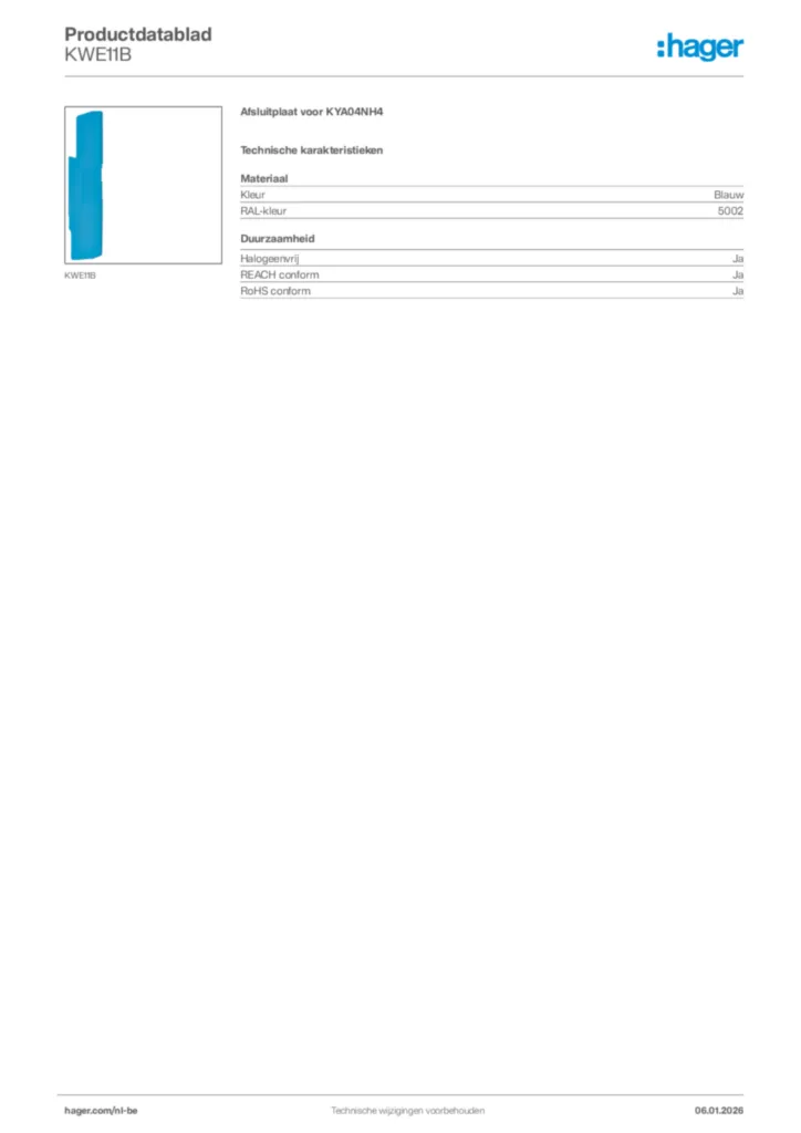 Afbeelding Hager Productdatablad KWE11B | Hager Belgium