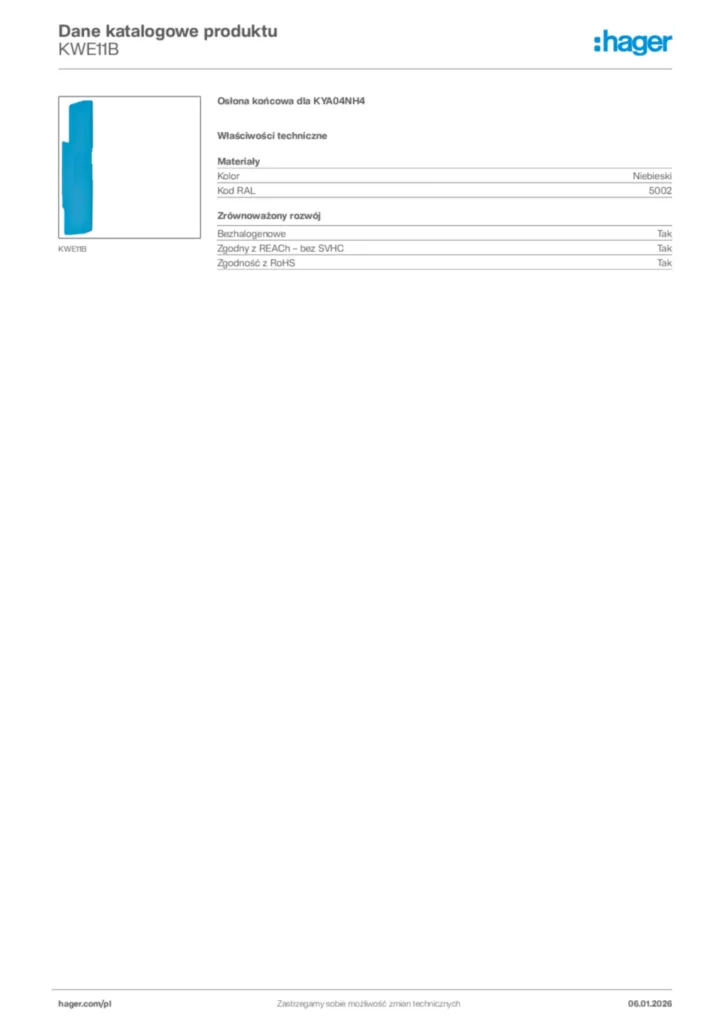 Zdjęcie Hager Karta katalogowa KWE11B | Hager Polska