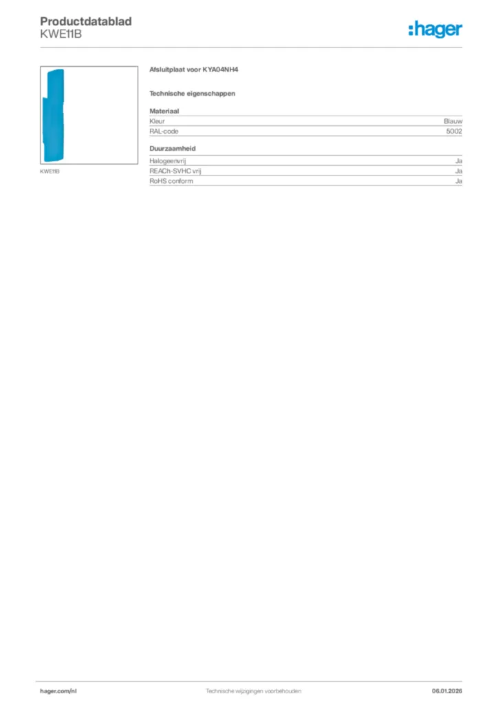 Afbeelding Hager Productdatablad KWE11B | Hager Nederland