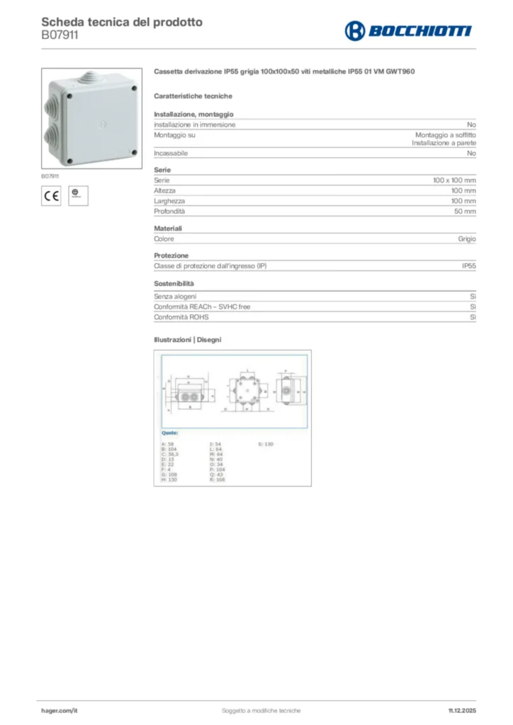 Immagine Bocchiotti Scheda tecnica del prodotto B07911 | Hager Italia