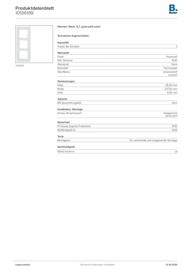 Bild Berker Produktdatenblatt 10136189 | Hager Deutschland