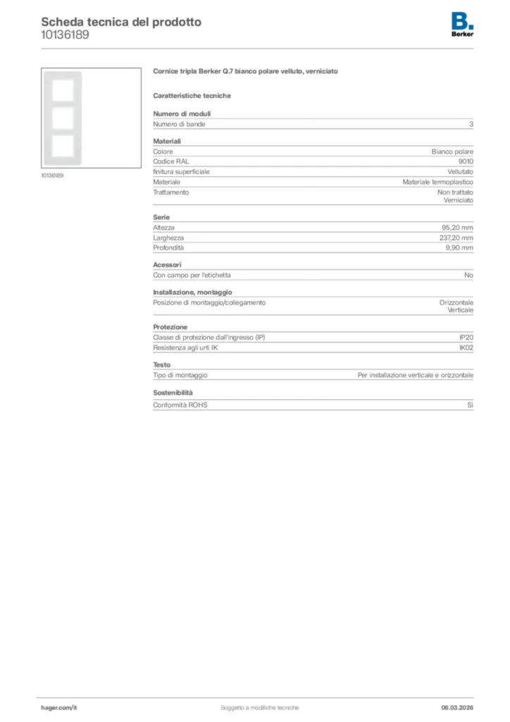 Immagine Berker Scheda tecnica del prodotto 10136189 | Hager Italia