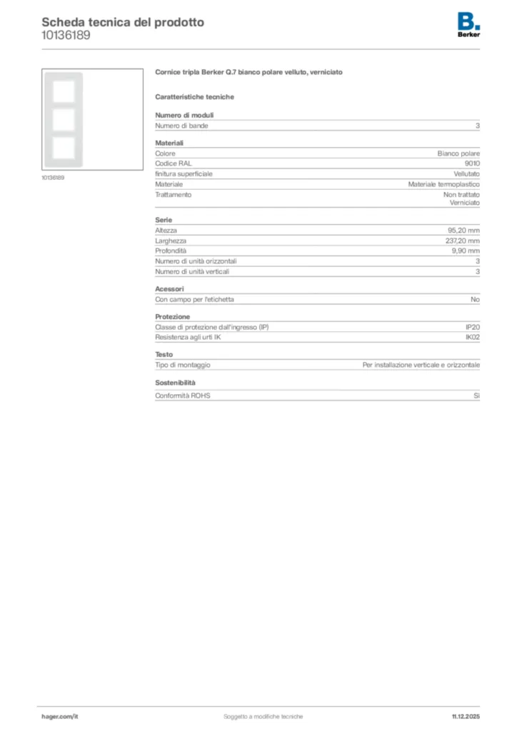 Immagine Berker Scheda tecnica del prodotto 10136189 | Hager Italia
