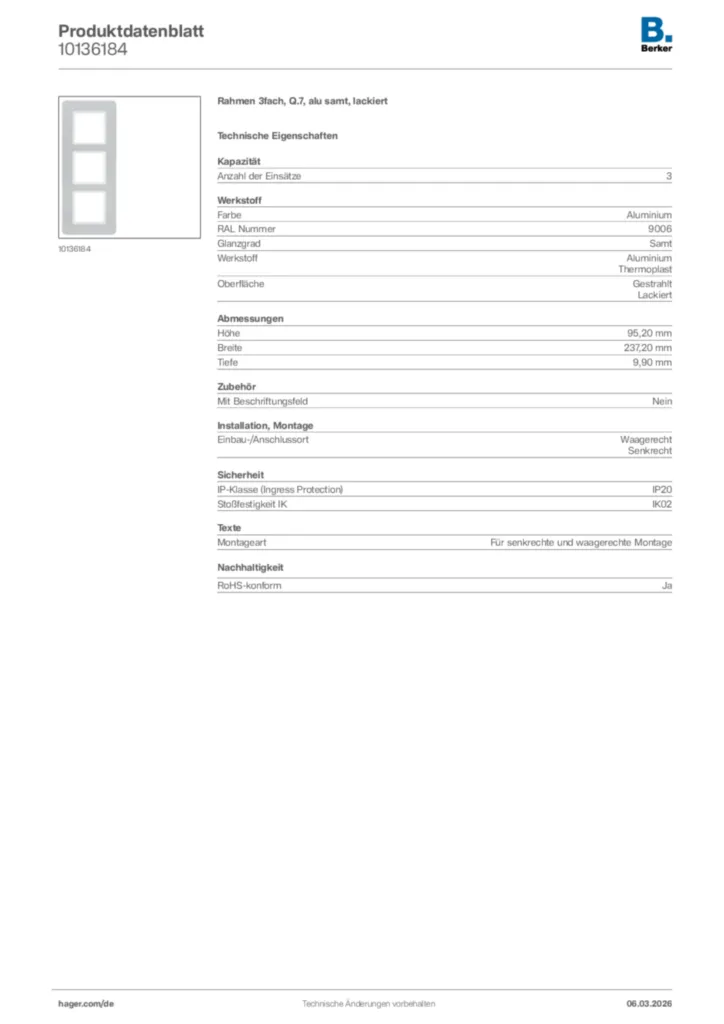Bild Berker Produktdatenblatt 10136184 | Hager Deutschland