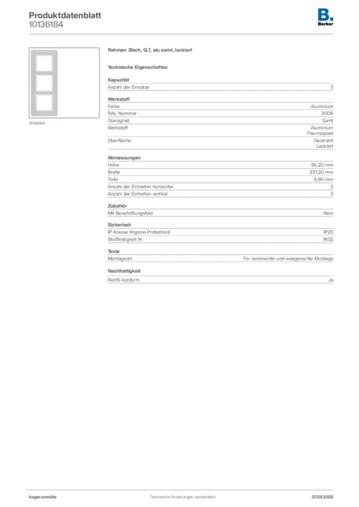 Bild Berker Produktdatenblatt 10136184 | Hager Deutschland