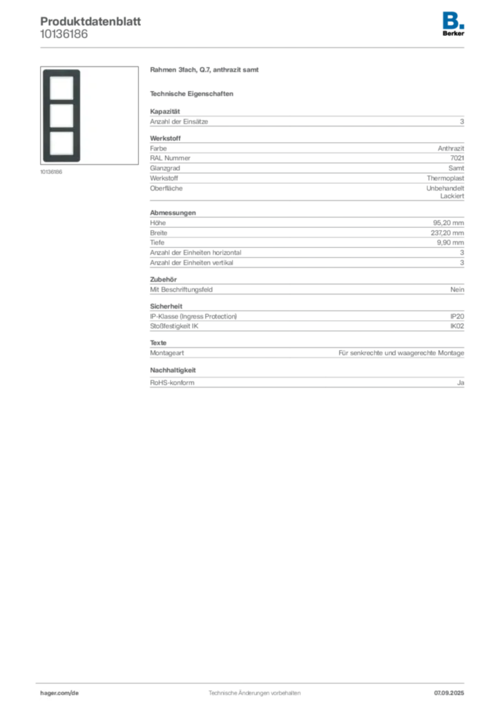 Bild Berker Produktdatenblatt 10136186 | Hager Deutschland