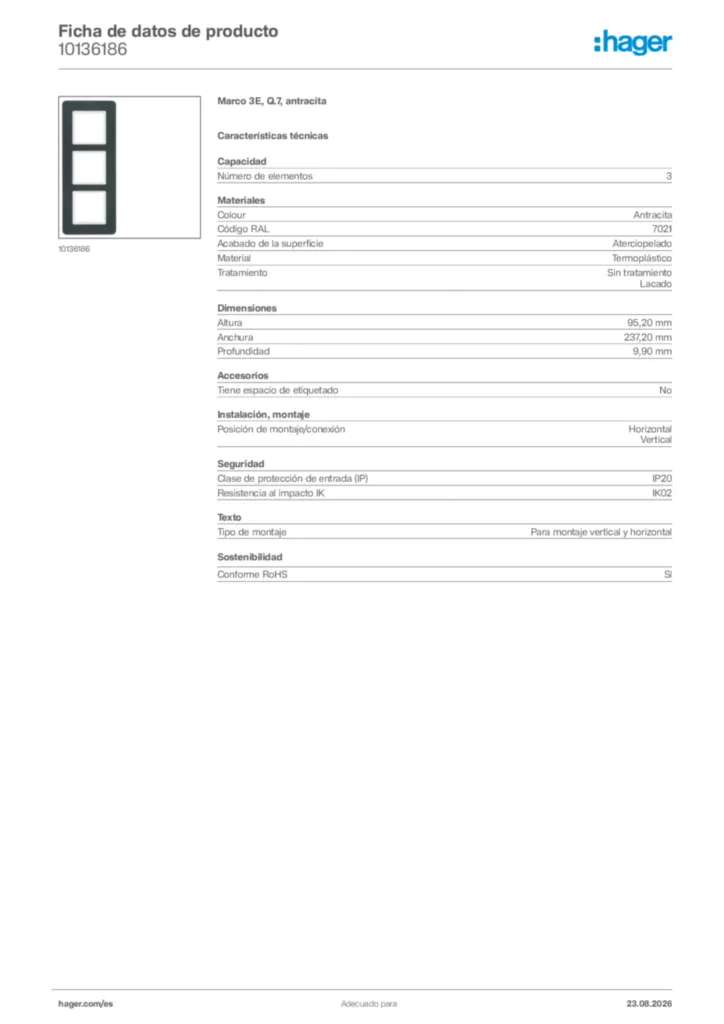 Imagen Hager Ficha de datos de producto 10136186 | Hager España