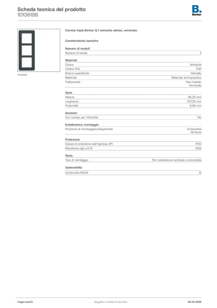 Immagine Berker Scheda tecnica del prodotto 10136186 | Hager Italia