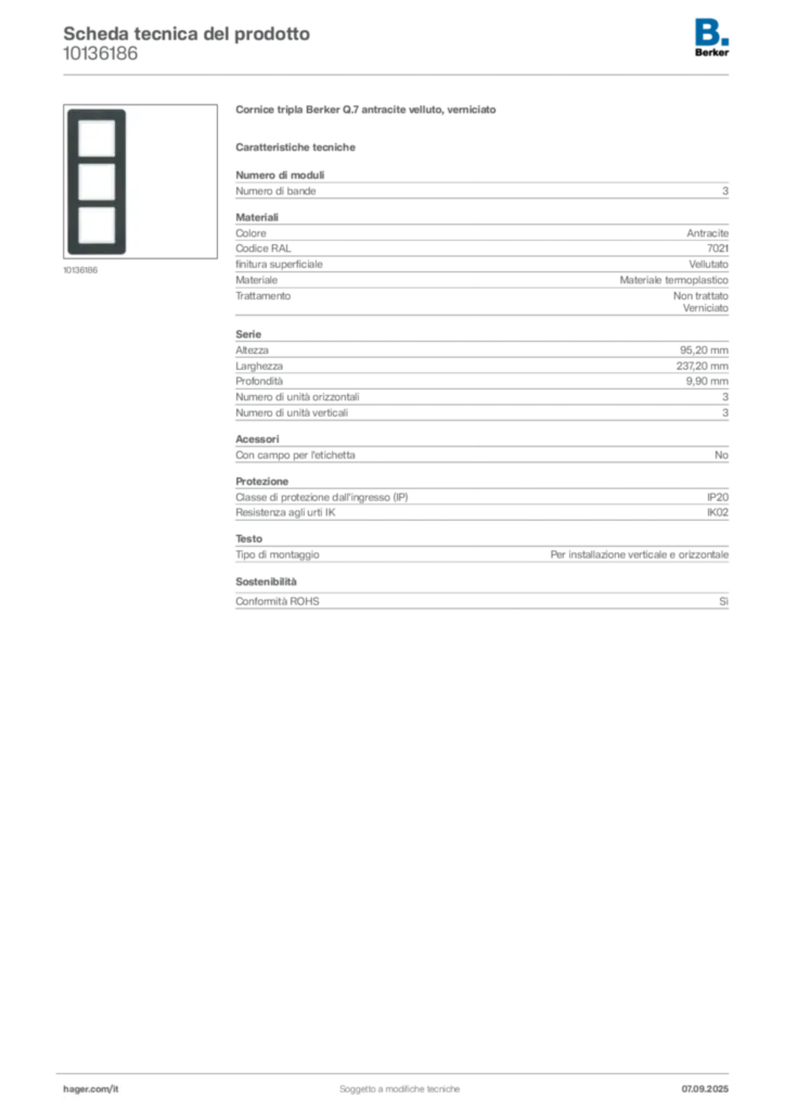 Immagine Berker Scheda tecnica del prodotto 10136186 | Hager Italia