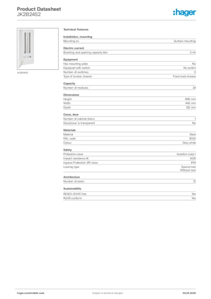 Image Hager Product data sheet JK2B24S2  | Hager