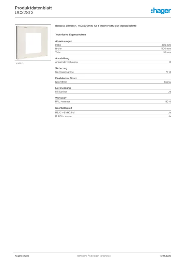 Bild Hager Produktdatenblatt UC32ST3 | Hager Deutschland
