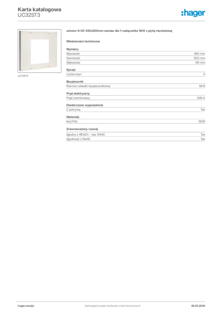 Zdjęcie Hager Karta katalogowa UC32ST3 | Hager Polska