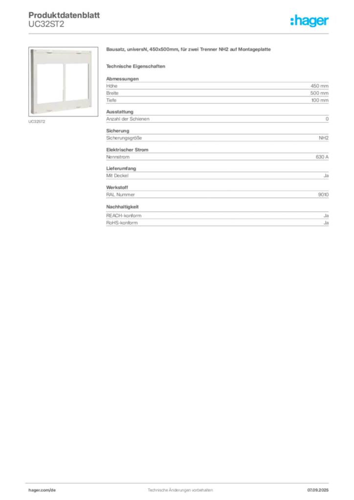 Bild Hager Produktdatenblatt UC32ST2 | Hager Deutschland
