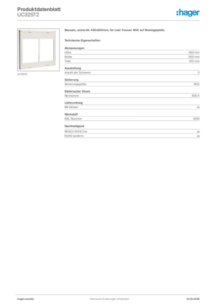 Bild Hager Produktdatenblatt UC32ST2 | Hager Deutschland