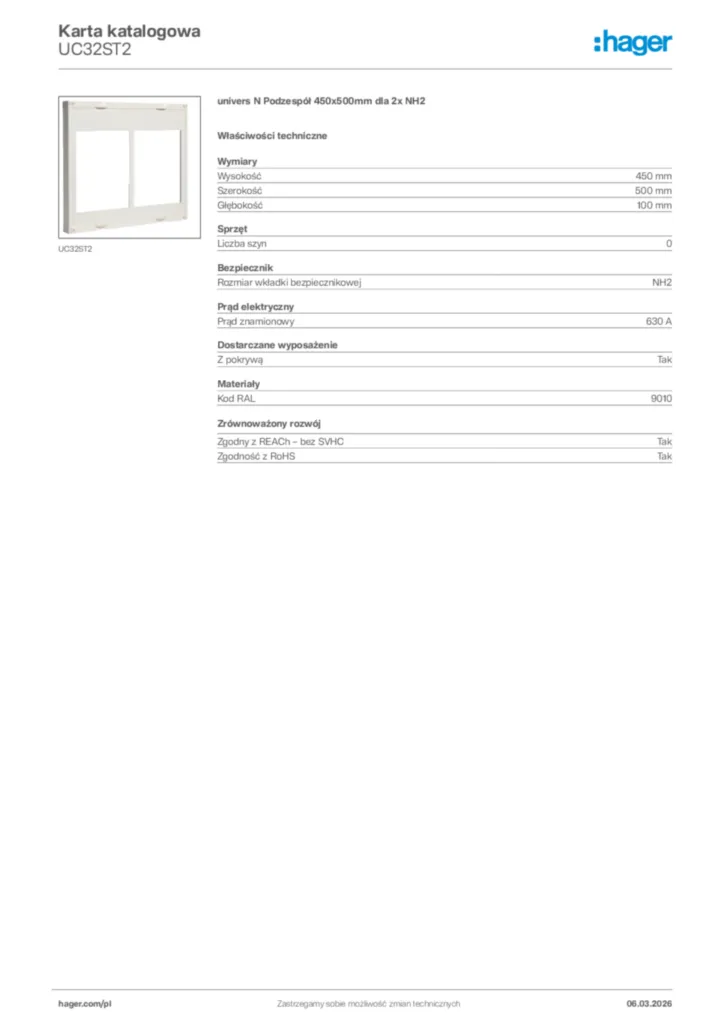 Zdjęcie Hager Karta katalogowa UC32ST2 | Hager Polska