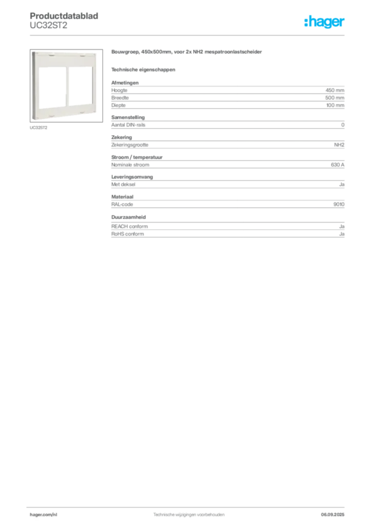 Afbeelding Hager Productdatablad UC32ST2 | Hager Nederland
