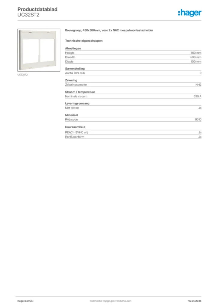 Afbeelding Hager Productdatablad UC32ST2 | Hager Nederland