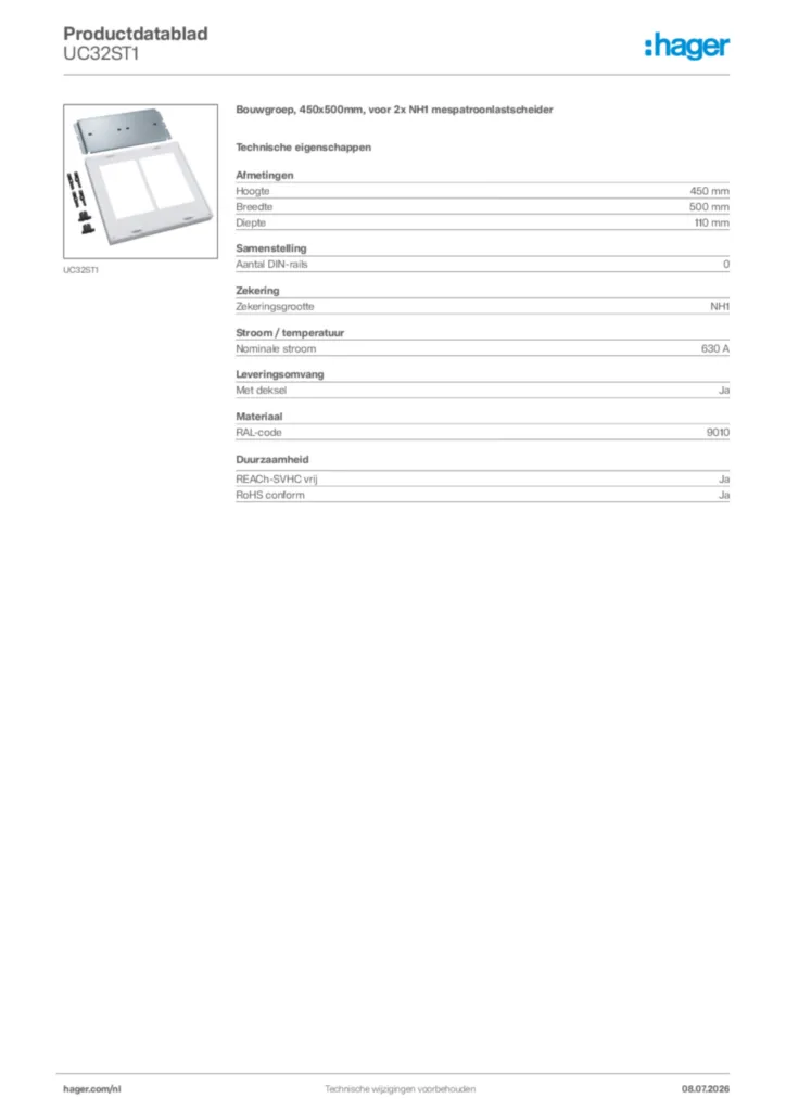 Afbeelding Hager Productdatablad UC32ST1 | Hager Nederland