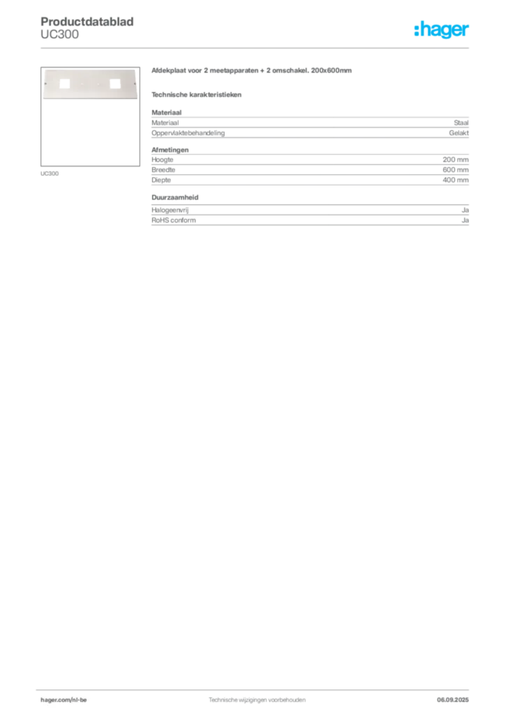 Afbeelding Hager Productdatablad UC300 | Hager Belgium