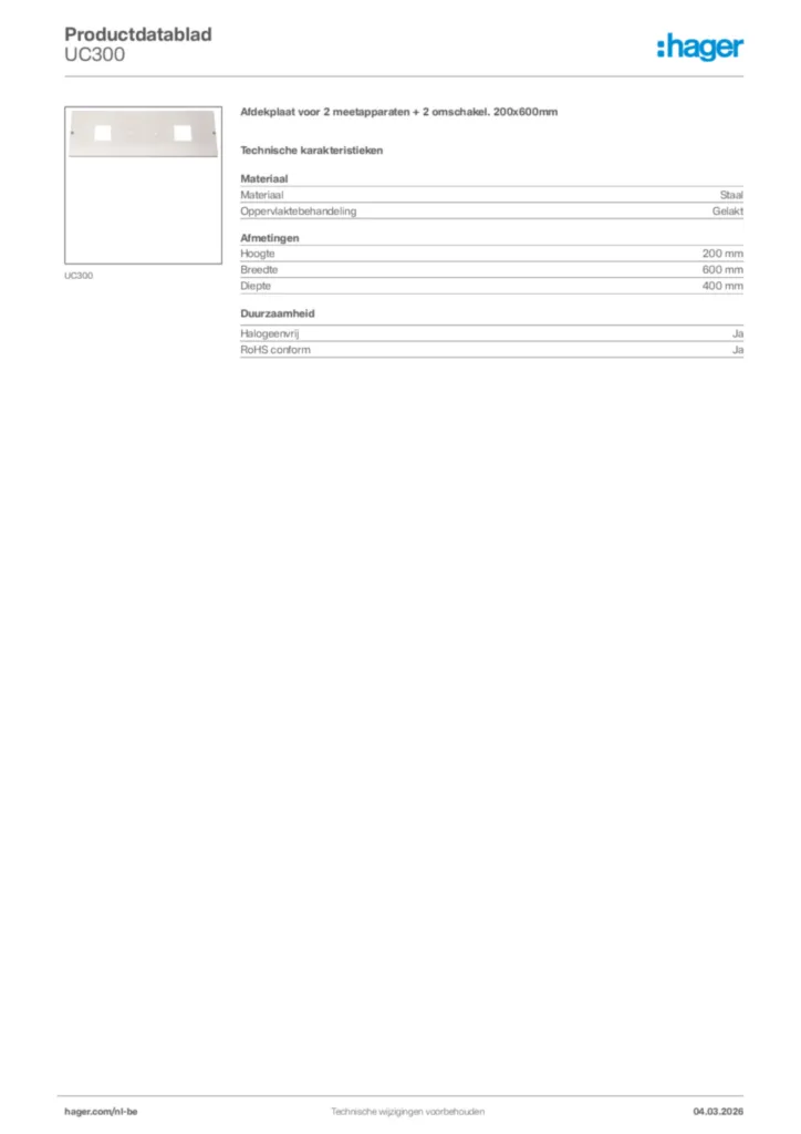 Afbeelding Hager Productdatablad UC300 | Hager Belgium