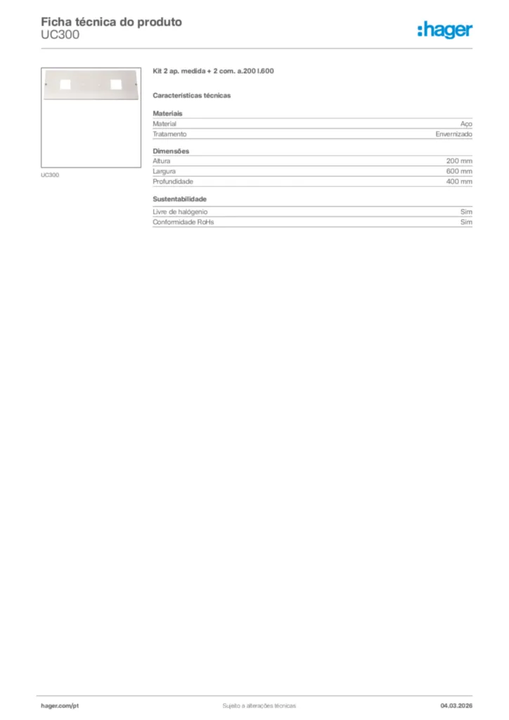 Imagem Hager Ficha técnica do produto UC300 | Hager Portugal