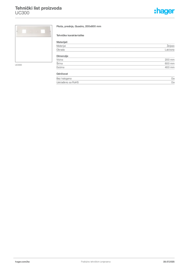Slika Hager Product data sheet UC300  | Hager