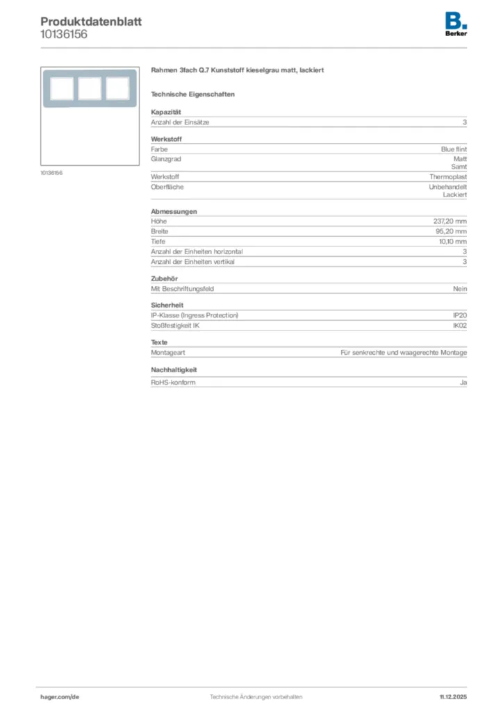 Bild Berker Produktdatenblatt 10136156 | Hager Deutschland