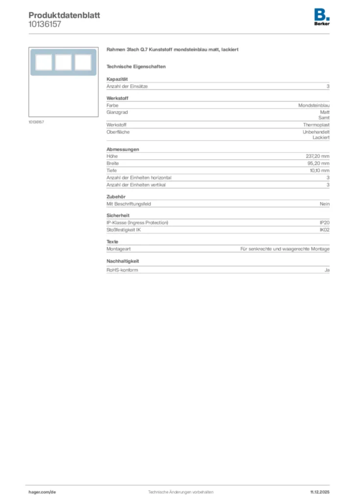 Bild Berker Produktdatenblatt 10136157 | Hager Deutschland