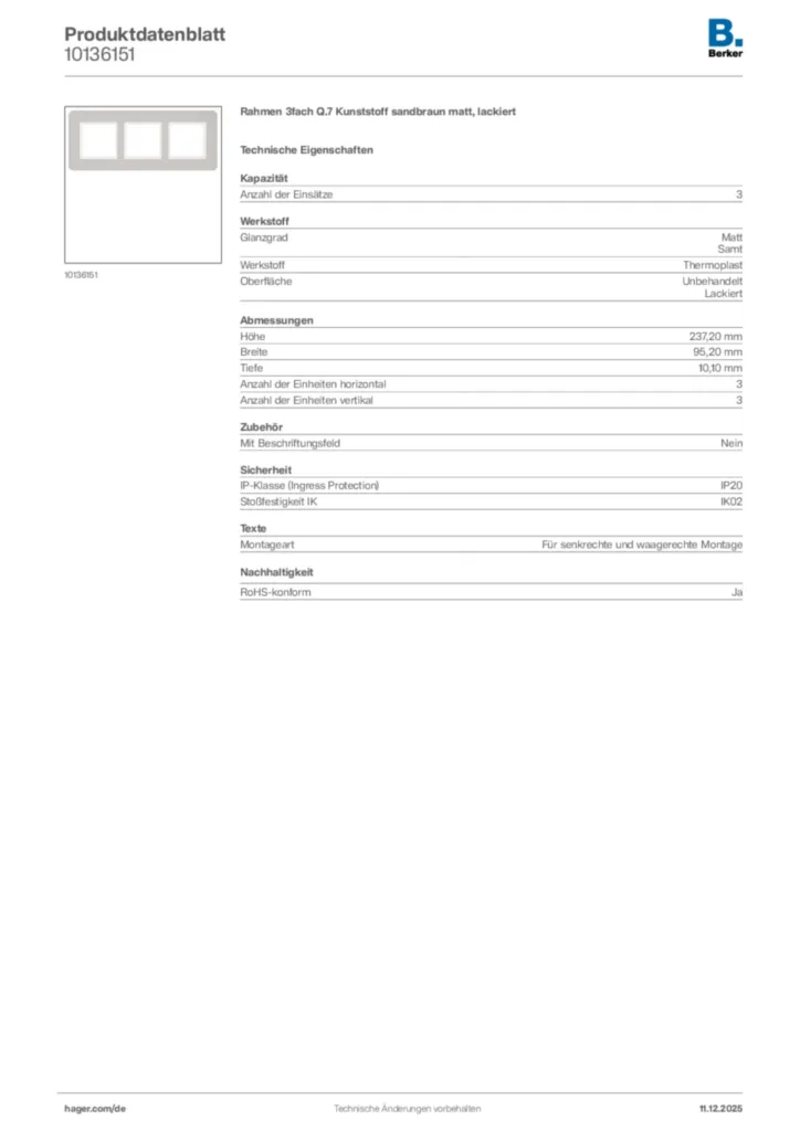 Bild Berker Produktdatenblatt 10136151 | Hager Deutschland