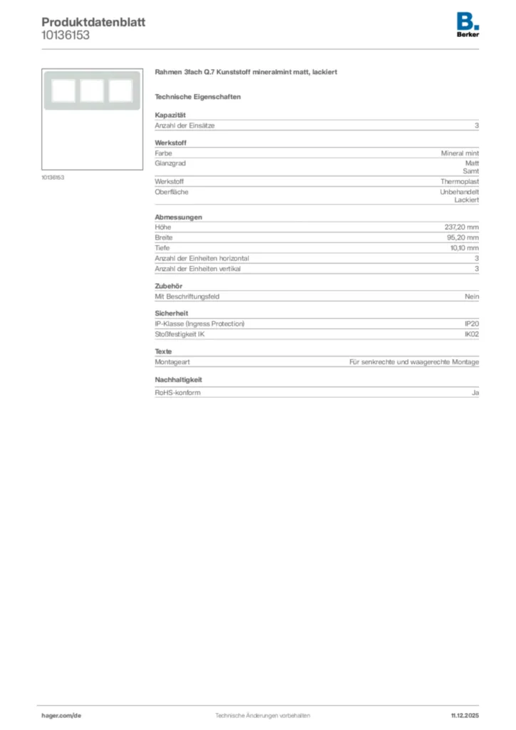 Bild Berker Produktdatenblatt 10136153 | Hager Deutschland