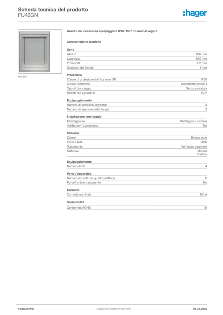 Immagine Hager Scheda tecnica del prodotto FU42GN | Hager Italia