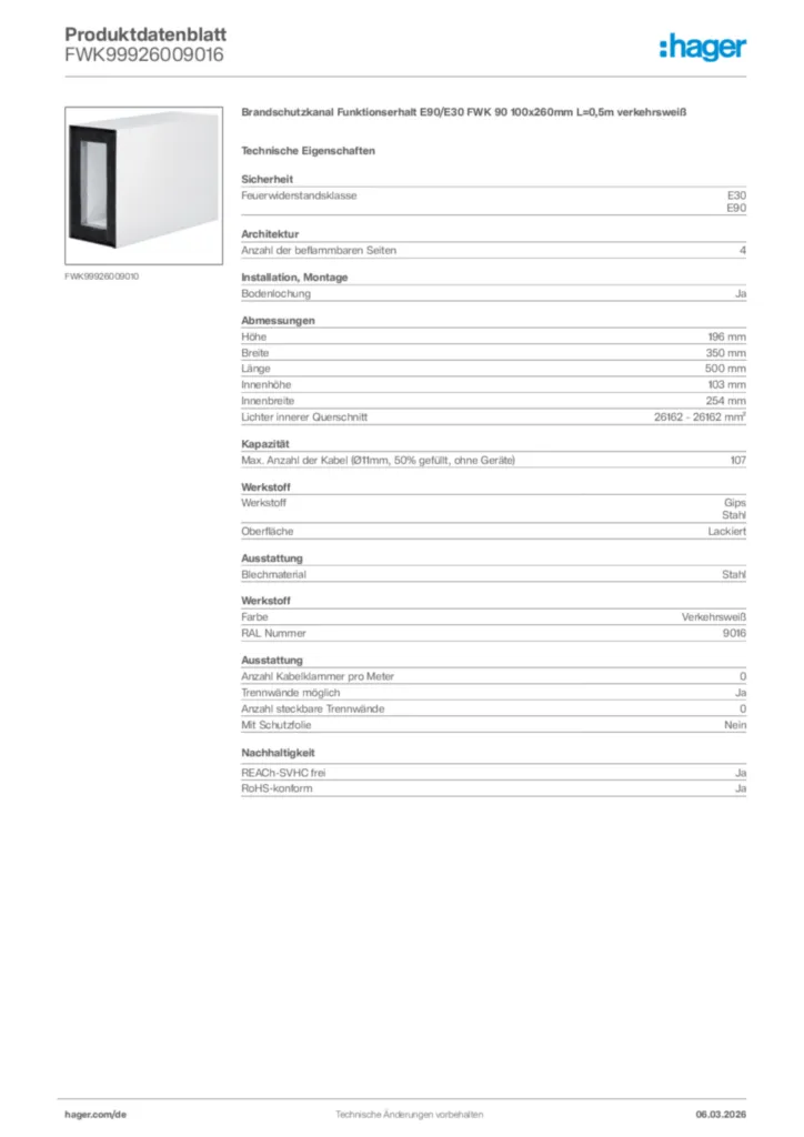 Bild Hager Produktdatenblatt FWK99926009016 | Hager Deutschland